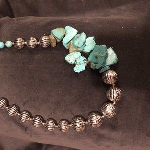 Turquoise Stone and Silver Sphere Necklace